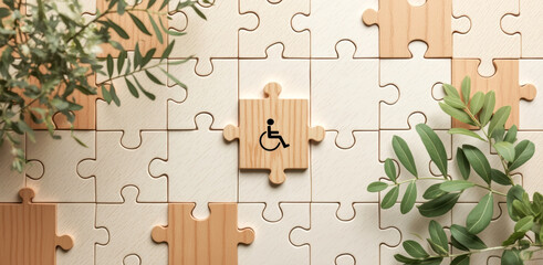 wooden puzzle piece with accessibility symbol