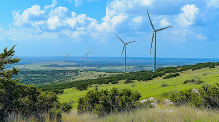 Scenic Wind Turbines in Lush Green Field Highlighting Renewable Energy and Sustainability







