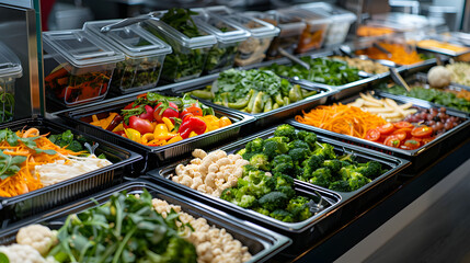 Obraz premium Self service restaurant with different food in gastronomical containers