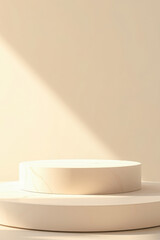 two-tiered round display platforms with subtle beige marble texture