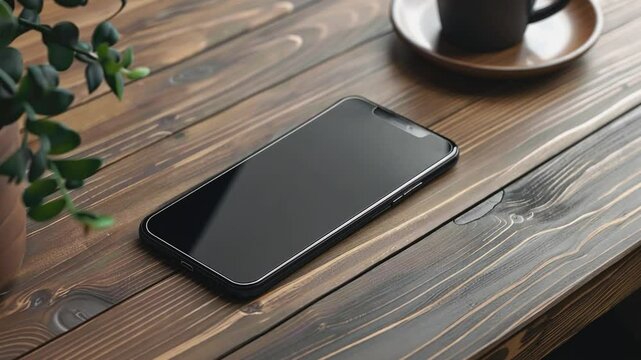Smartphone on Wooden Table 