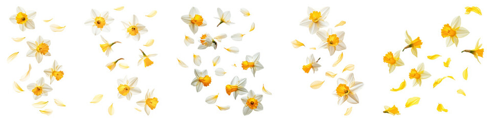 Fototapeta premium PNG Flowers and petals floating, isolated element set, transparent background