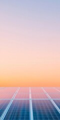 Expansive Solar Panel Array at Sunset with Pastel Sky