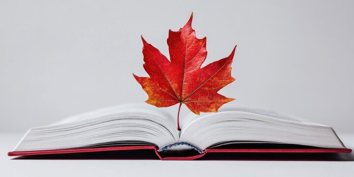 Open book with red leaf