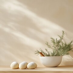 Korean Baking Scene with Dough and Cinnamon in Warm Minimalist Setting