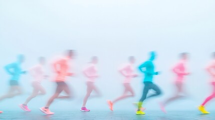 Winter City Fitness Blurred Runners in Pastel Hues on a Misty Day