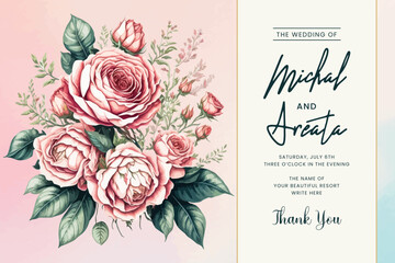 Vector greenery wedding invitation design with floral and watercolor. Vector background for banner, poster, Web and packaging.