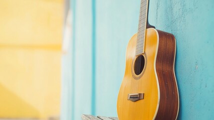 Obraz premium Acoustic Guitar Encased in Minimalist Pastel Scene with Soothing Vibes