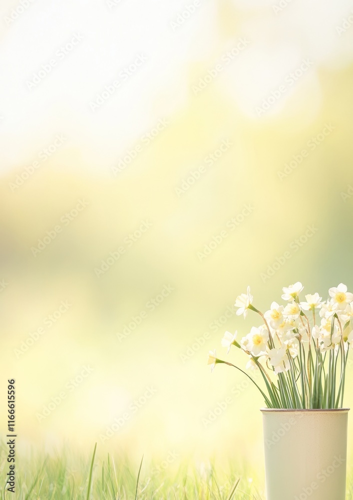 Poster sunlit daffodils in a tranquil spring meadow