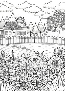 pattern with trees and flowers