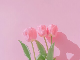 Obraz premium Elegant Pink Tulips Against Pastel Background Springtime Floral Minimalism
