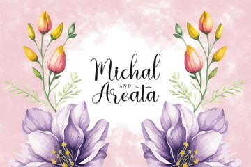 Naklejka premium Vector greenery wedding invitation design with floral and watercolor. Design illustration for wallpaper, banner, print, poster, cover, greeting and invitation card.