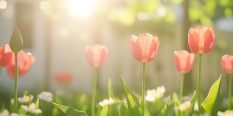 Sunlit Spring Tulips in a Vibrant Garden