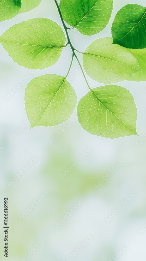 Poster sunlit green leaves - minimalistic spring foliage with soft light