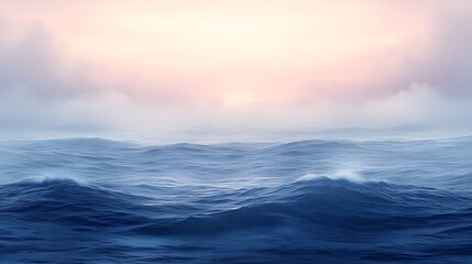 Fototapeta premium Serene Ocean Waves at Sunrise Misty Morning