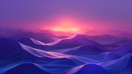 Stunning Abstract Landscape Illustration with Vibrant Sunset over Rolling Hills