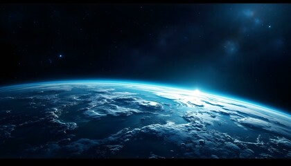 Obraz premium The sun casts its light on the Earth, creating a striking image of our planet in the expanse of space