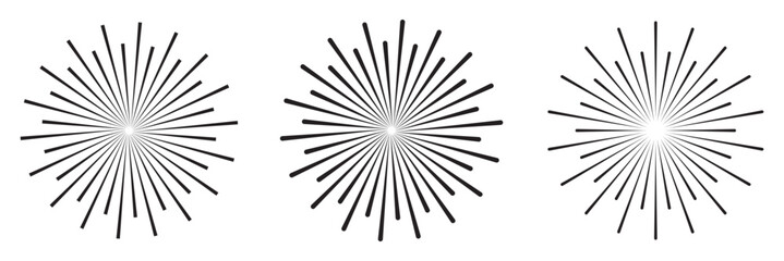 Retro Sun burst shapes. Vintage starburst logo, labels, badges. Sunburst minimal logo frames. Vector firework design elements isolated.