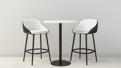 Ultra-realistic 3D render of a bar table with high-back chairs.