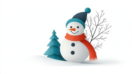 Minimalist snowman icon with circular shapes on a bright white background, representing winter festivities