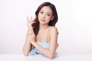 Beautiful young asian woman with clean fresh skin on white background, Face care, Facial treatment, Cosmetology, beauty and spa, Asian women portrait.