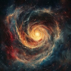 Cosmic swirl nebula, vibrant colors, swirling gas and dust.
