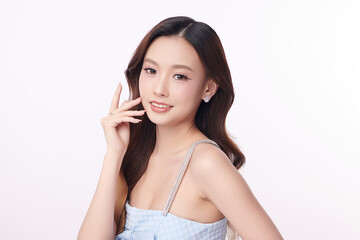 Beautiful young asian woman with clean fresh skin on white background, Face care, Facial treatment, Cosmetology, beauty and spa, Asian women portrait.