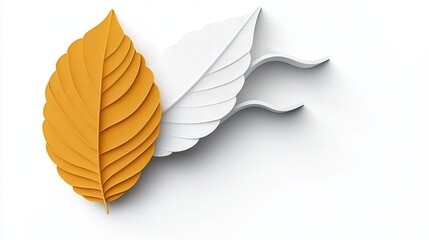 Obraz premium Minimalist autumn leaf icon with curved edges on a bright white background