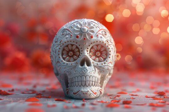 A white sugar skull for Dias de la muerte or day of the dead a mexican celebration.