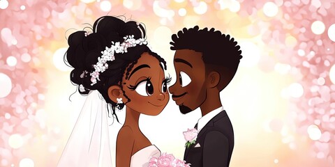 2D animation black african american wedding, ceremony