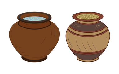 Handcrafted clay pots with decorative patterns for rustic home decor and cultural art display