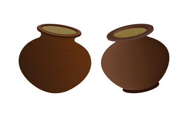 Traditional clay pots with textured surfaces for rural home decor or cultural art displays