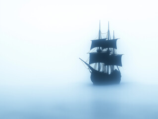 Haunting Vision: Ancient Mariner's Ghost Ship in Foggy Seas
