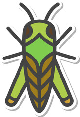 ステッカー風ミニ昆虫の単品アイコン　トノサマバッタ