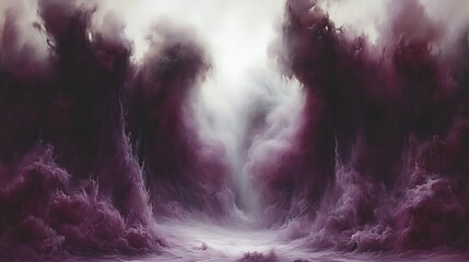 Abstract Purple Landscape with Misty Peaks and Valley