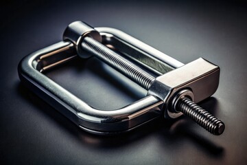 A black and white close-up reveals a simple metal clamp's geometric elegance, its clean lines sharply defined.