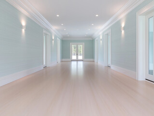 Serene Hallway Decorated with Mint Green Linen Wallpaper