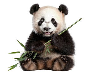 Naklejka premium Isolated Baby Panda with Bamboo Leaves