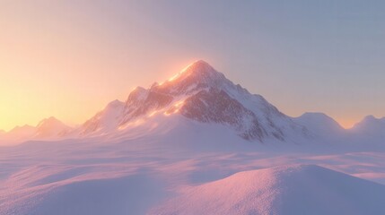 Majestic Snowy Mountain Peak At Sunrise