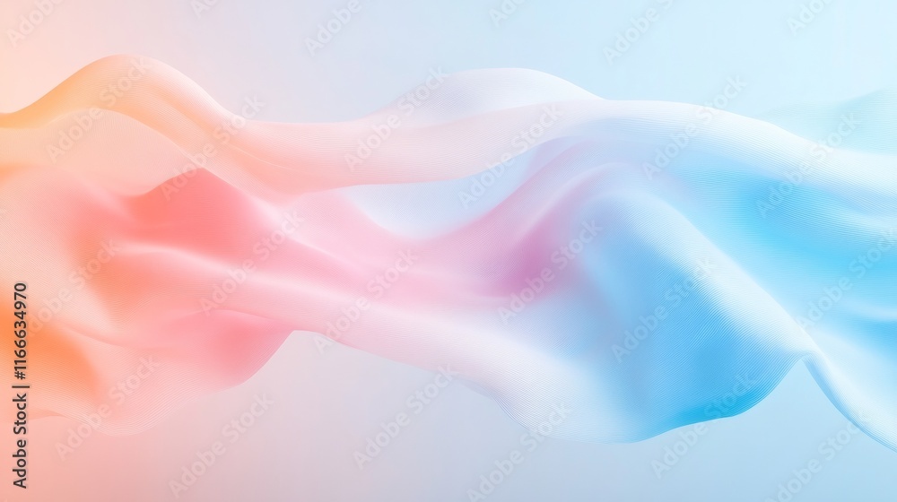 Poster surreal pastel waves minimalist flow of quantum technology concepts