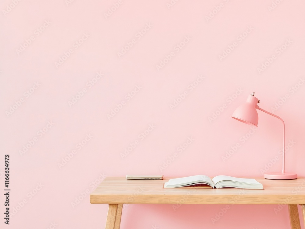 Aufkleber pastel study space tranquil and minimalist desk setup with open book