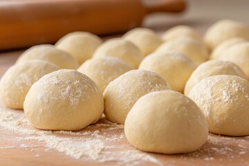 Fototapeta premium Close-Up of Freshly Prepared Dough Balls on a Wooden Surface