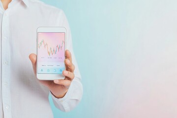 Mobile Banking Innovation Korean Man Managing Finances via Smartphone with Pastel Light Reflections