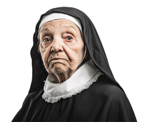 Isolated Elderly Nun with Sad Expression