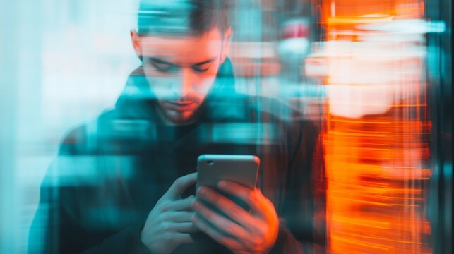 Abstract Motion Blur of Person Scrolling Phone in Urban Setting