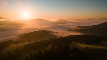 Aerial Drone View of Slotwiny Tower at Sunrise