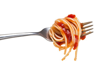 Delicious Spaghetti with Tomato Sauce on a Fork A Close-Up Shot of Perfectly Cooked Pasta