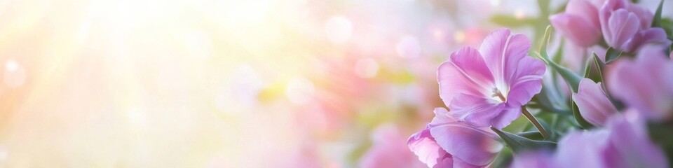 Fototapeta premium Radiant Pink Tulips in Sunlit Blooming Garden