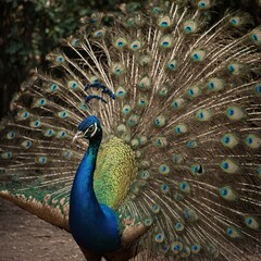 Obraz premium Snap a peacock courting with its feathers spread.