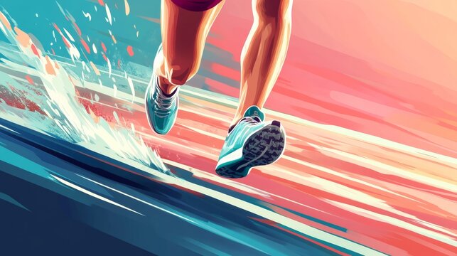 Athletics. International sports games. Vector illustration of runner, jogging, athlete, track, run, legs with sneakers, competition for poster, cover or background